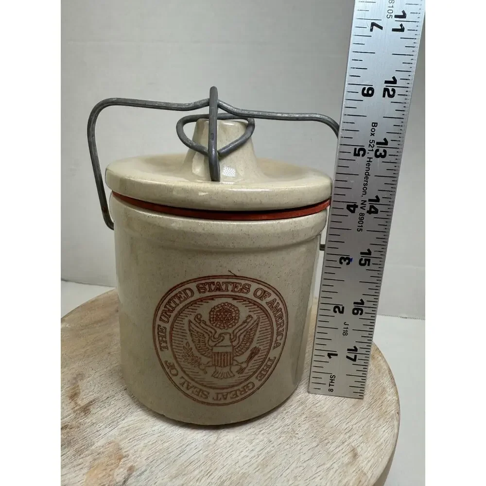 Stoneware Butter Cheese Crock The Great Seal the United States America VTG *READ
